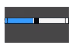 An input range that has a blue fill for the lower track on the left side of the thumb and white fill for the upper track on the right side of the thumb. There is a dark grey background behind the slider.