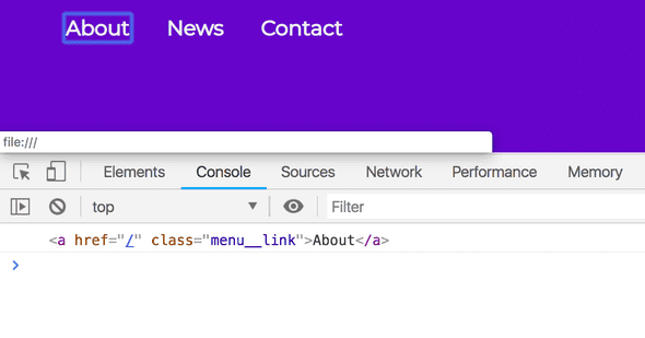 Google Chrome console displaying the About link on focus, as that is the context of this.