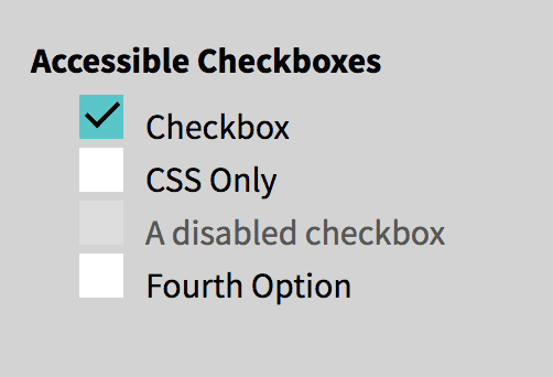 Checkboxes design with teal color when checked and a black checkmark